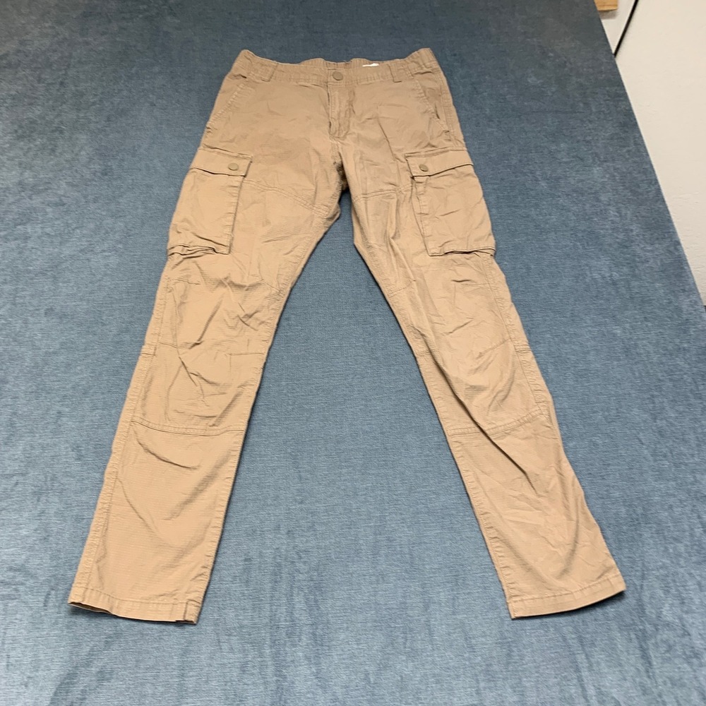 H&M Slim Fit Cargo Pants Mens Small Khaki Ripstop Utility Pocket Hiking Camping